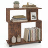 Rustic brown 3-tier S-shaped bookshelf showcasing smooth wood grain and decorative items, ideal for modern spaces.