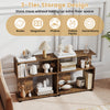 3-tier S-shaped bookshelf in rustic brown, ideal for books and decorations, featuring adjustable feet for stability.