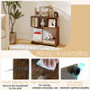 3-tier modern S-shaped bookshelf in rustic brown with adjustable feet, perfect for books and decor in small spaces.