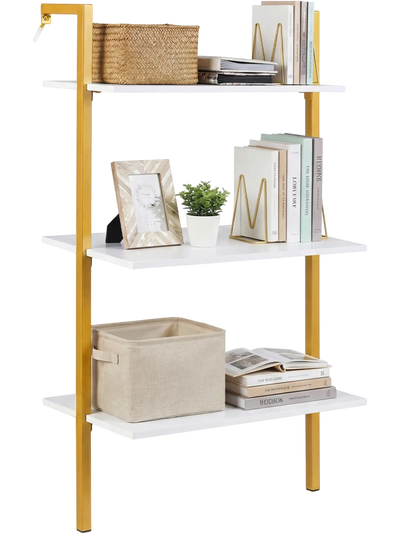 Costway 3-Tier Wall Mounted Wooden Floating Ladder Bookshelf 32808975 New