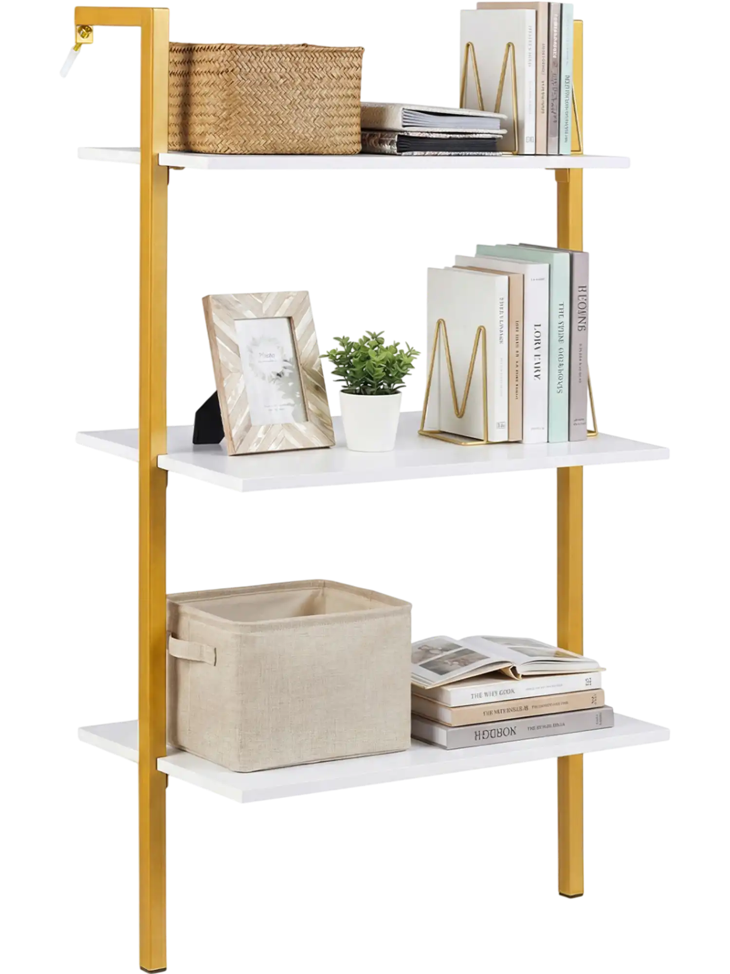 Costway 3-Tier Wall Mounted Wooden Floating Shelves Metal Ladder Bookshelf 32808975 New