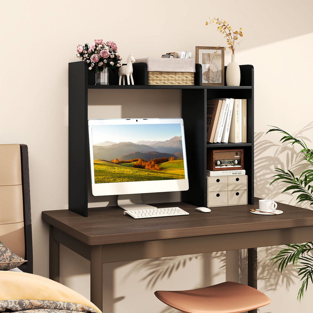 3-Tier Multipurpose Desk Bookshelf with 4 Shelves-Black - Gallery View 1 of 10