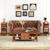 Narrow brown end table set of 2 with drawer and storage shelves, perfect for small spaces in living rooms or offices.