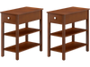 Narrow 3-tier end tables in brown with a drawer and shelves, perfect for small spaces in living rooms or offices.