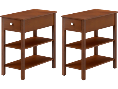 Costway 3-Tier Narrow End Side Table Set of 2 w/ Drawer Storage Shelves 697354812 New