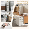 Slim rolling cart with 3 drawers and removable dividers in beige, perfect for bathroom, laundry, or home office use.