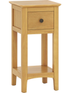 Natural 3-tier nightstand with drawer and open storage shelf, solid wood frame for bedroom or living room use.