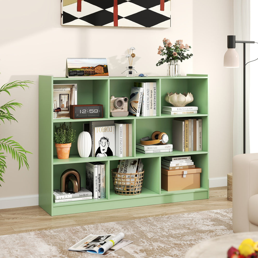 3-Tier Open Bookcase 8-Cube Floor Standing Storage Shelves-Green - Gallery View 1 of 10