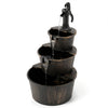 3-tier outdoor barrel waterfall fountain featuring a decorative water pump, designed for tranquil garden settings with soothing sounds.