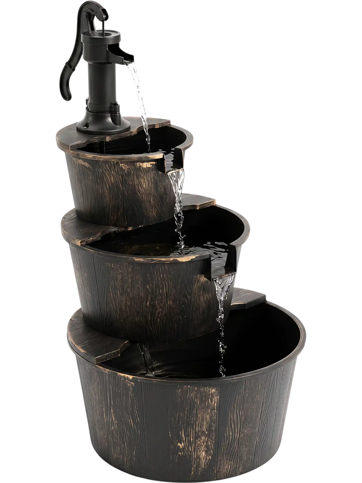 Costway 3-Tier Outdoor Barrel Waterfall Fountain w/ Electric Pump 33153036 New