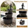 Three-tier outdoor barrel waterfall fountain with vintage bronze finish and decorative pump for a relaxing garden retreat.