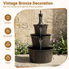 3-tier outdoor barrel waterfall fountain in vintage bronze finish, designed for gardens and patios with soothing water sounds.