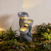 3-tier outdoor water fountain with LED lights, resin construction, and cascading design for patio or deck decoration.