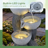 3-tier outdoor water fountain with LED lights, resin construction, and cascading design for tranquil patio ambiance.