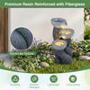Three-tier outdoor water fountain with LED lights, made of resin and fiberglass, featuring a stone-like texture for.