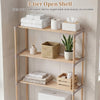 3-tier open shelf storage rack in gray with solid pine wood, perfect for organizing bathroom items above the toilet.