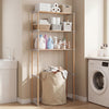 3-tier over the toilet storage rack in gray with open shelves, featuring solid pine wood for bathroom organization.