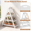 3-tier white plant stand made of solid fir wood, featuring open slatted shelves for indoor or outdoor plant display.