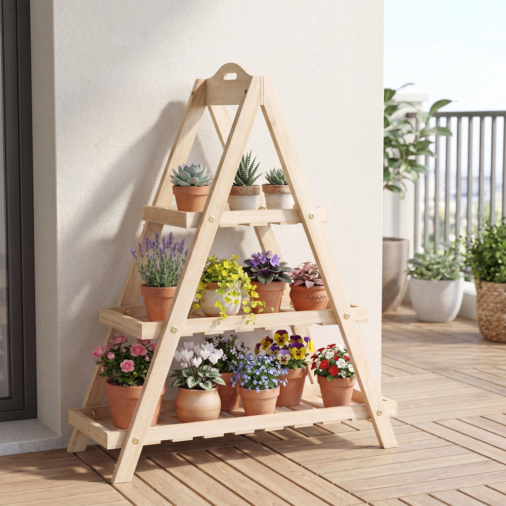 3-Tier Plant Stand Flower Pot Display Shelf-Natural - Gallery View 1 of 10