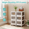 3-tier rolling cart with lockable wheels, featuring easy-to-clean, stain-resistant plastic drawers for versatile.