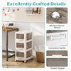 3-tier plastic drawer storage organizer with lockable wheels, featuring convenient handle and effortless drawer wheels.
