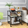 3-tier black printer stand with adjustable shelves and swivel wheels, ideal for organizing office supplies and decor.