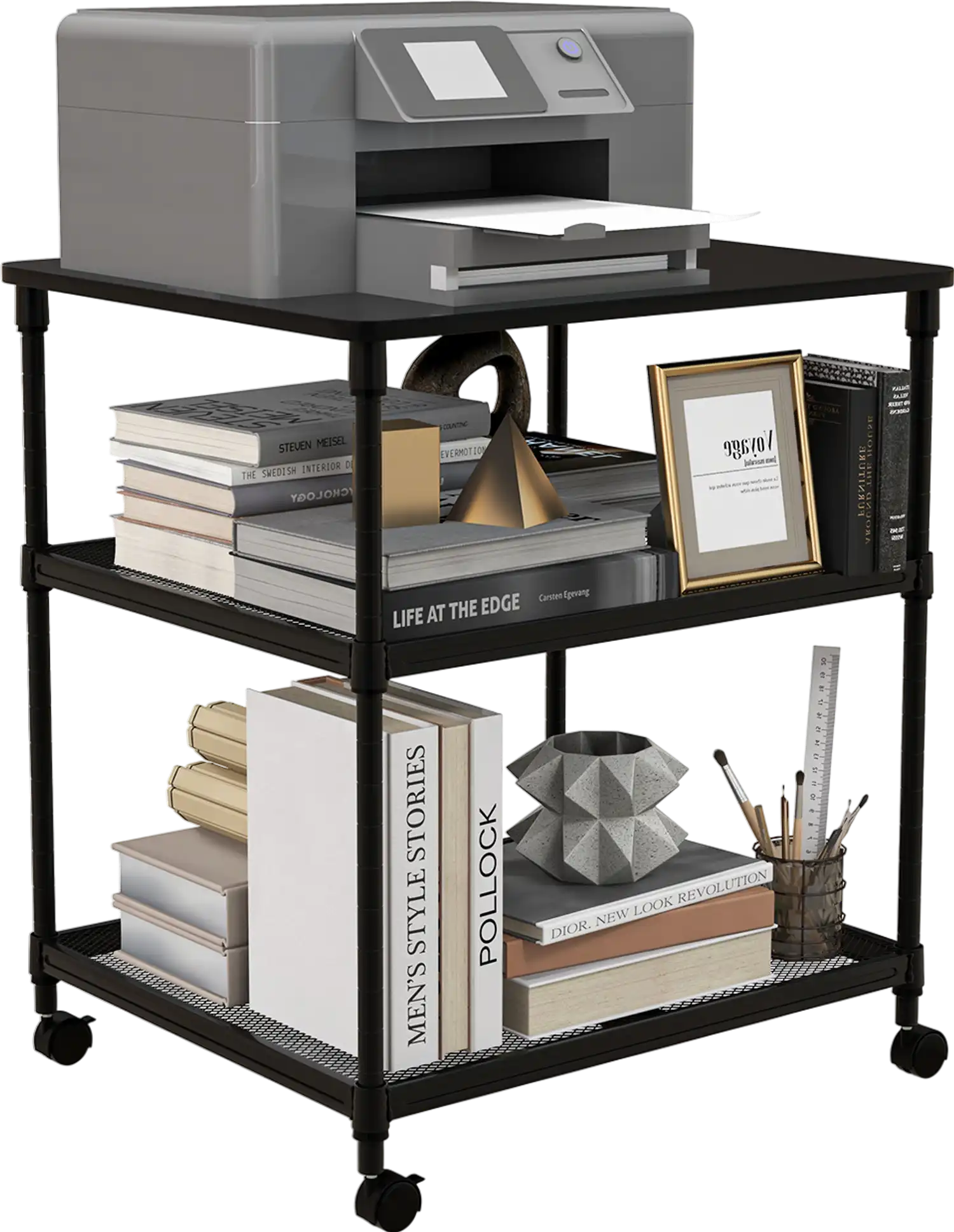 Costway 3-Tier Rolling Printer Stand Adjustable Shelf Wheels 82461975 New