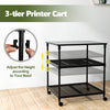 3-tier printer cart in black with adjustable shelves and swivel wheels, ideal for office organization and mobility.