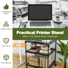 3-tier black printer stand with adjustable shelf and swivel wheels for organized office space and easy mobility.