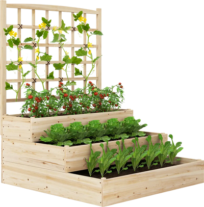 Costway 3-Tier Raised Garden Bed Lattice Trellis Open-Ended Base 651347982 New