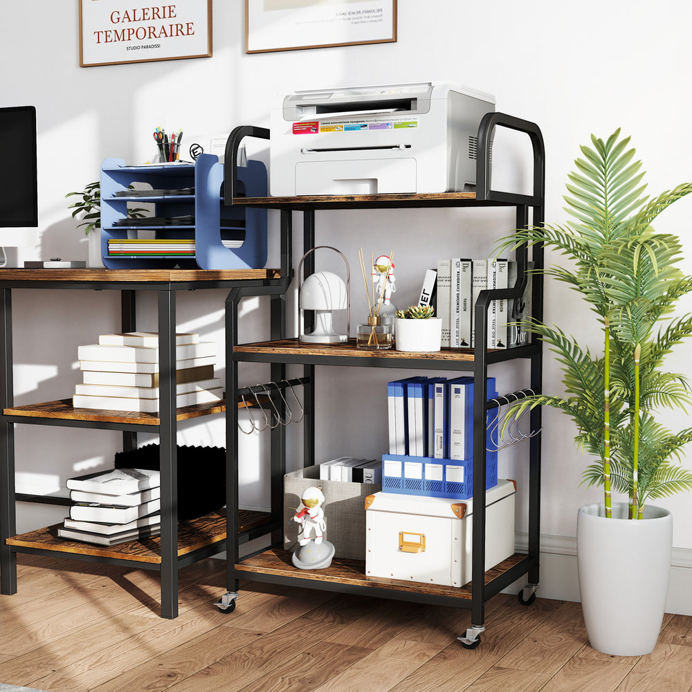 3-Tier Rolling Printer Stand Home Office Large Printer Cart with Storage Shelves-Rustic Brown - Gallery View 1 of 10