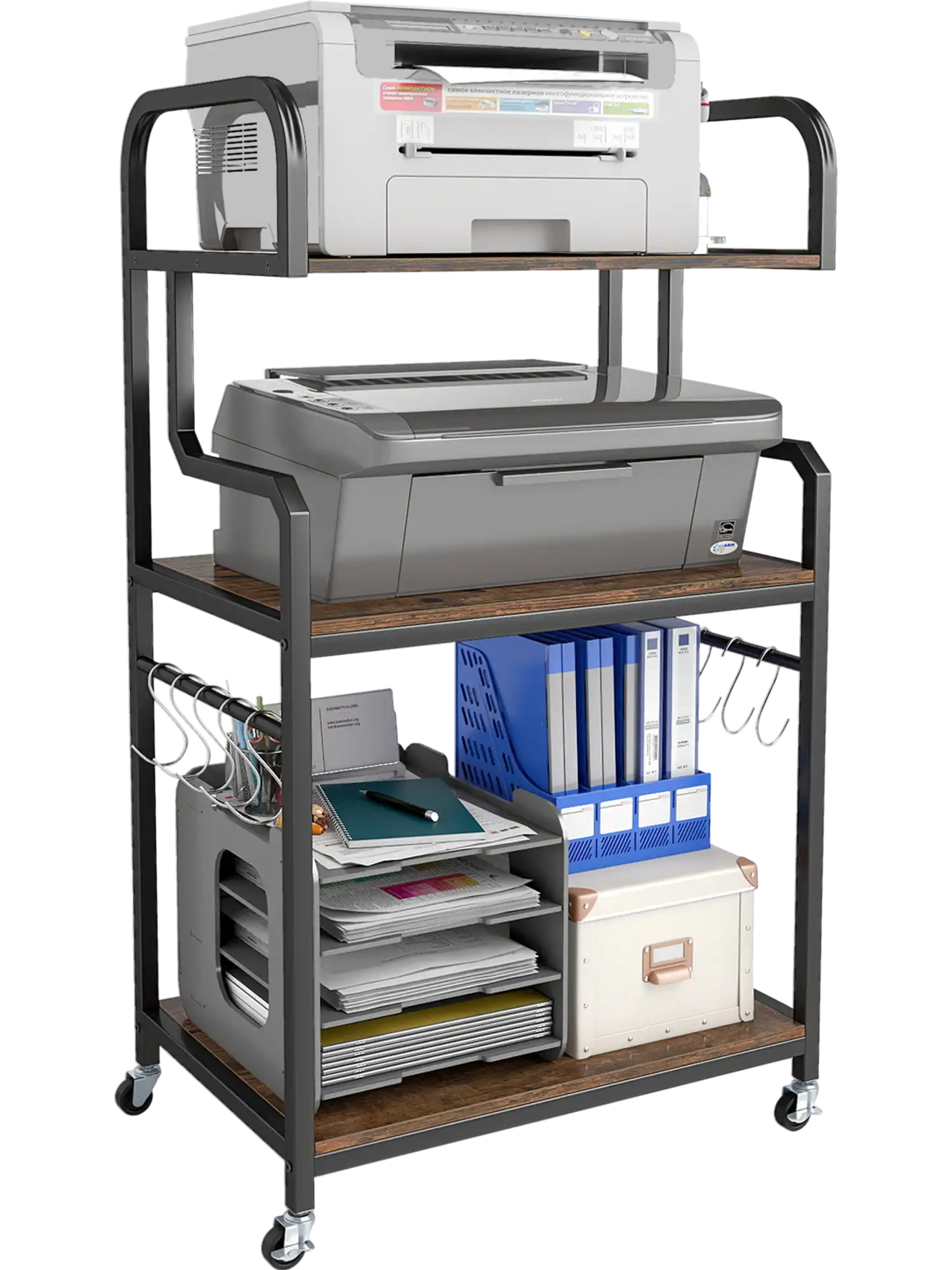 Costway 3-Tier Rolling Printer Stand Storage Shelves 47713525 New