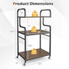 3-tier rolling printer stand in rustic brown with heavy-duty metal frame, featuring storage shelves and hooks for.