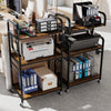 3-tier rolling printer stand with a tall design, offering ample storage space and a stylish wood-textured surface for.