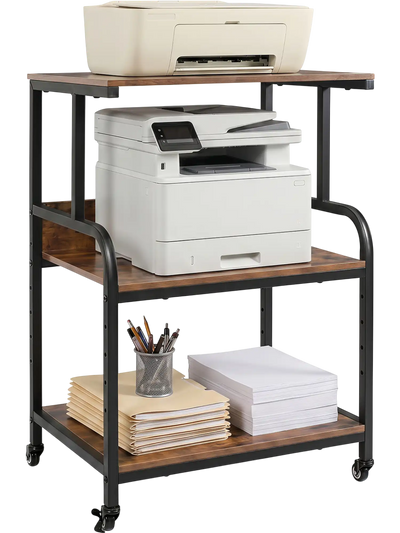 Costway 3-Tier Rolling Printer Stand Adjustable Shelf Lockable Wheels 12243825 New