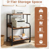 3-tier rolling printer stand in rustic brown with adjustable shelf and lockable wheels for versatile office storage.