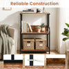 3-tier rolling printer stand in rustic brown features adjustable shelves, lockable wheels, and a sturdy metal frame for stability.