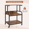 3-tier rolling printer stand in rustic brown with adjustable shelf, lockable wheels, and a weight capacity of 66 lbs.