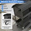3-tier black rolling tool cart features a lockable drawer, pegboards, and smooth-rolling casters for effortless mobility.