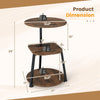 3-tier round end table with a rustic brown finish and built-in charging station for convenient living room storage.