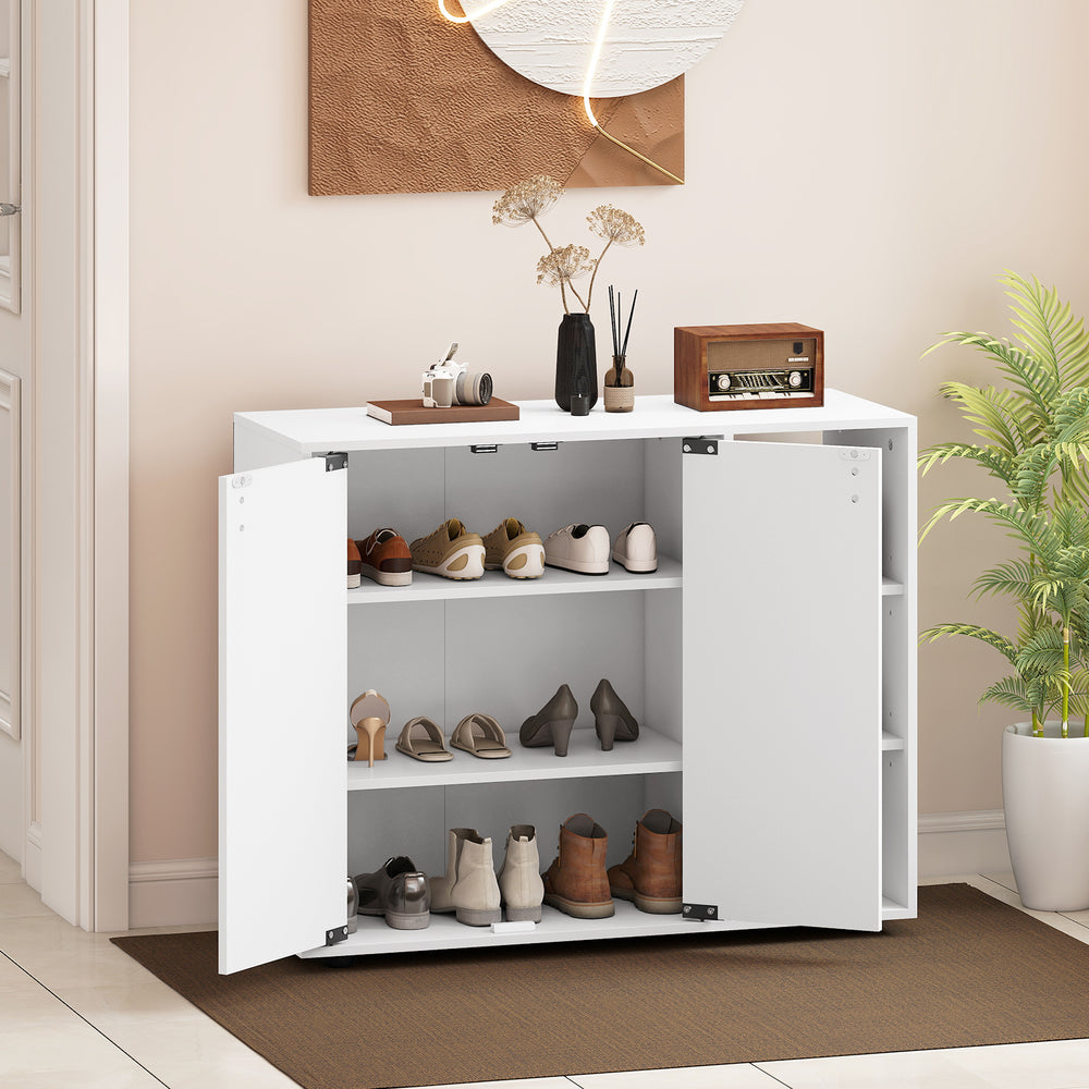 3-Tier Shoe Cabinet with Doors with Adjustable Open Shelves for Entryway-White - Gallery View 1 of 10