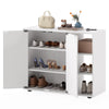 3-tier white shoe cabinet with adjustable shelves, featuring doors and ample storage for organized entryway use.