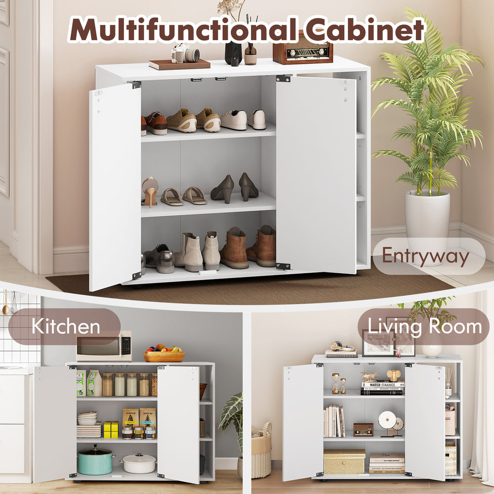 3-tier white shoe cabinet with adjustable shelves, ideal for entryway storage and organization.