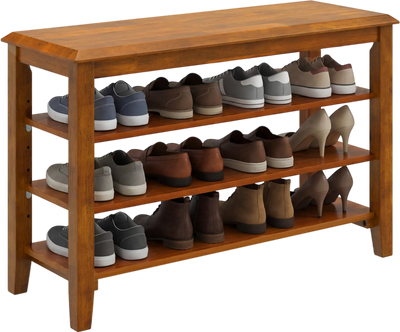 Costway 3-Tier Shoe Rack Bench Adjustable Shelves Entryway Storage 95617430 New
