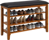 3-tier shoe rack bench in brown with adjustable shelves and soft cushion, perfect for entryway or living room.