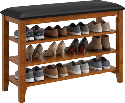 Costway 3-Tier Shoe Rack Bench w/ Adjustable Shelves Soft Cushion 61219070 New