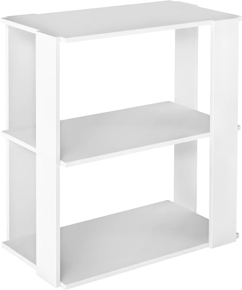 Three-tier white shoe rack with stackable design, sturdy construction, and wipe-clean surface for versatile storage.