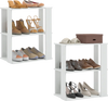 3-tier white shoe rack set of 2, stackable design with spacious tiers for organized shoe storage and stability.