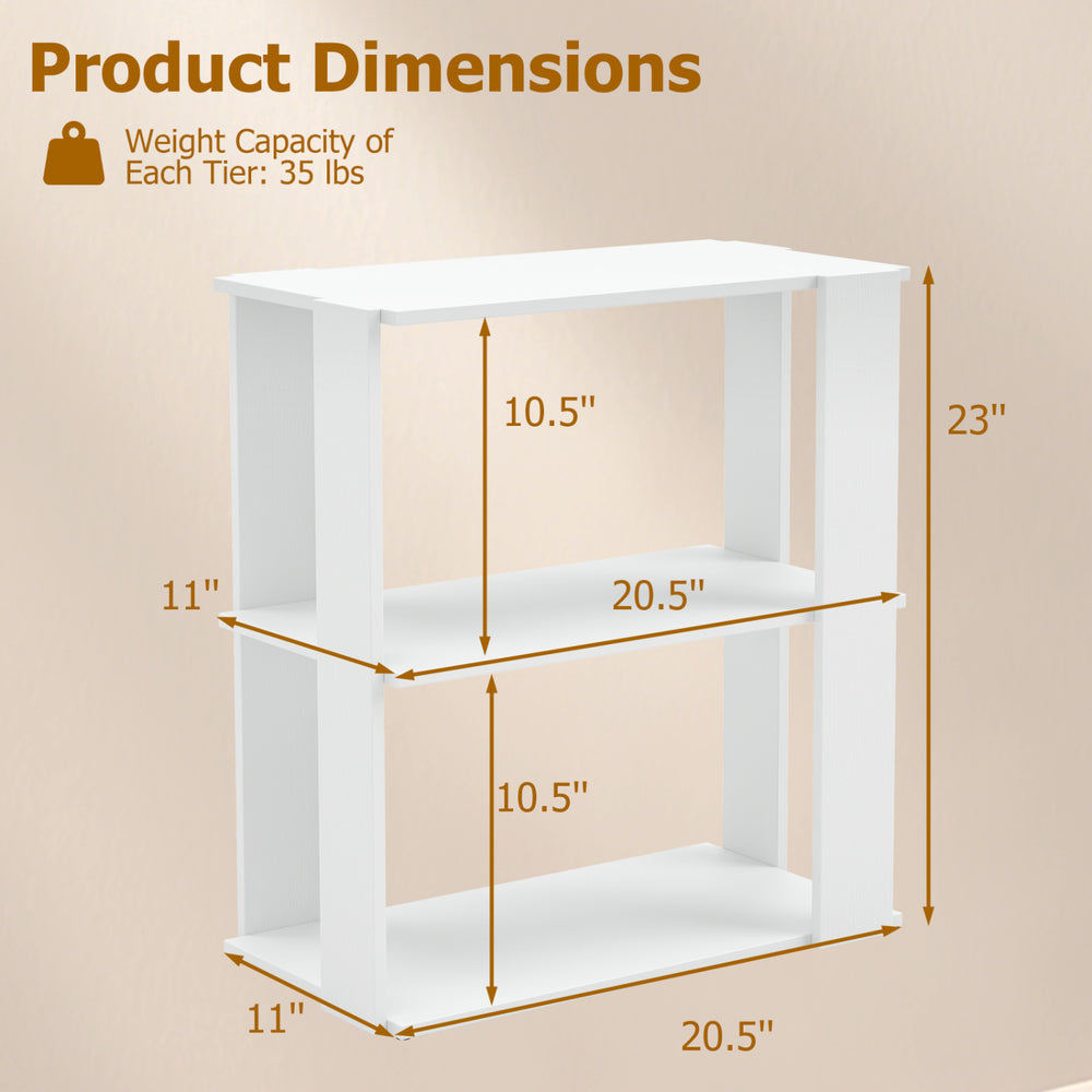 3-tier white shoe rack dimensions showing height of 23 inches and width of 20.5 inches, ideal for closet organization.