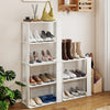 3-tier white shoe rack set of 2, stackable design for shoe organization and clutter-free storage in any space.